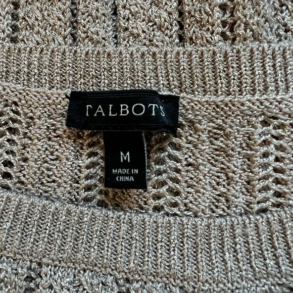 Talbots Metallic Open Knit Sweater Champagne 3/4 Sleeve Pullover Size Medium - Picture 4 of 4